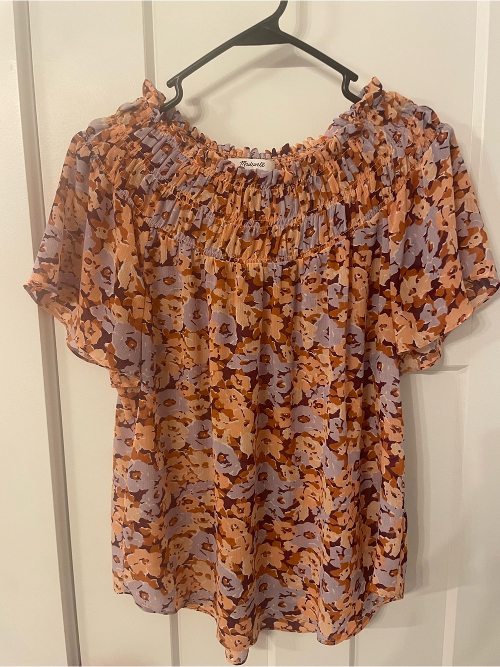 Madewell Floral Off-Shoulder Top in Rust and Lilac